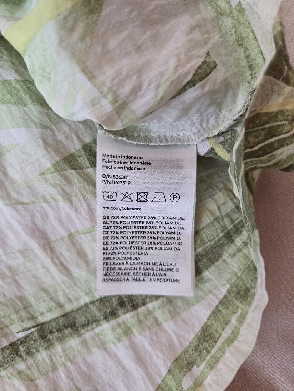 H&M White Green Palm-Print Tie-Front Tropical Crop Top XS - Picture 7 of 8